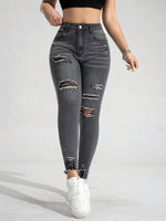 Ripped Slim-Fit Stretch Womens Jeans