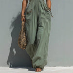 Womens Solid-color Strapless Sleeveless Jumpsuit