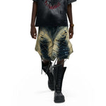 Three-dimensional Tailoring Vintage Lace-up Ripped Denim Shorts