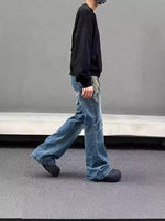 Men's American Retro Flame Totem Washed Straight Leg Jeans