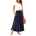 High-waisted Elastic-waist Long Skirt With Ruffled Hem