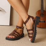 Summer Height-increasing Thick-soled Genuine Leather Retro Roman Flat Beach Sandals Flat Heel