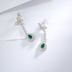 S925 Sterling Silver Bowknot Dangle Earrings, 6x4mm Pear Lab-Grown Ruby Sapphire Emerald, Platinum Plated 4.5g Women's Jewelry Gift Box