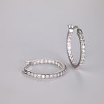 S925 Sterling Silver Pave Hoop Earrings, 46 D-VVS1 Moissanite, Platinum Plated 3g, Women's Fine Jewelry Gift Box