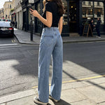 Womens Washed High-Waist Loose-Fit Jeans
