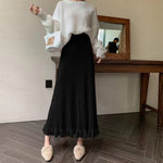 Elegant Mid-length High-waisted Flared A-line Skirt Winter Wool Knit Dress