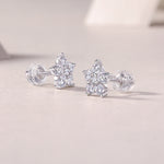 S925 Sterling Silver Flower Stud Earrings, D-VVS1 Moissanite Cluster, 1.4g Lightweight With Silicone Backs, Gift Box