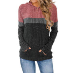 Casual Color-block Patchwork Hooded Sweatshirt With Pockets