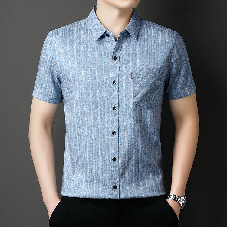 Mens Casual Striped Plus-Size Short-Sleeve Shirt