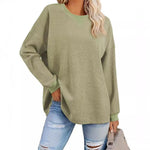 Women's Fashion Round-Neck Color-Block Long-Sleeve Sweatshirt
