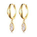 S925 Sterling Silver Twist Huggie Drop Earrings, 3.5x7mm Marquise D-VVS1 Moissanite, Platinum Plated 2.5g Women's Jewelry Gift Box