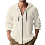 Digital-print Solid-color Linen Hooded Long-sleeve