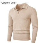 Fashionable Lapel-Neckline Buttoned Casual Pullover Base-Layer Knit Sweater