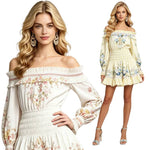 Sexy Stretchy Printed Long-Sleeve Waist-Cinching Dress