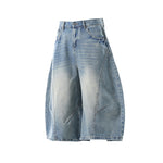 Retro Deconstructed Scimitar Denim Capri Shorts
