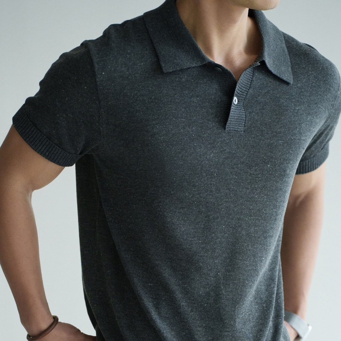 Tencel-linen Blended Floral-textured Knitted Short-sleeve T-shirt