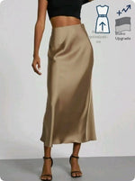 Womens Elegant, Silky-satin Versatile Midi Skirt