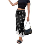 Satin Polka-dot Lace-panel Mid-length Skirt
