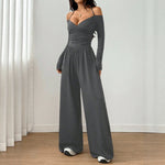 V-neck Halter Lace-up Long-sleeve Jumpsuit For Women