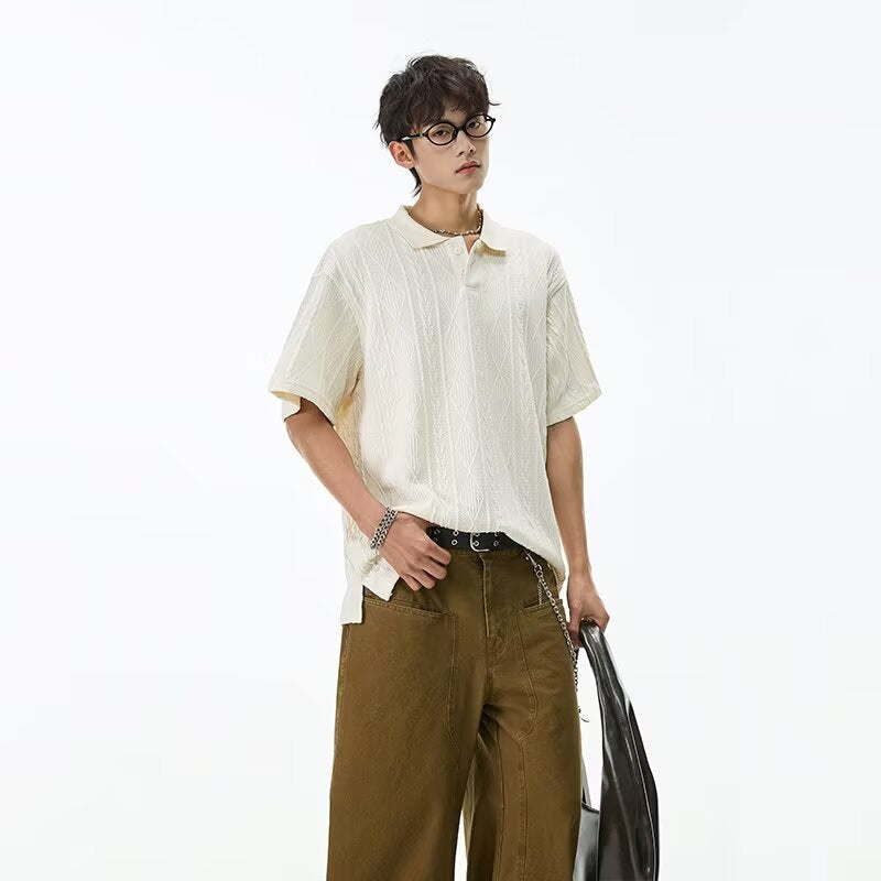 Mens Lapel Short-sleeve Polo Shirt Top