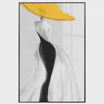 Modern Sexy Woman Yellow Hat Handmade Canvas Oil Painting Abstract Nordic Luxury Artwork Posters Living Room Canvas Wall Aesthetic Home Decor