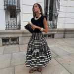 Striped-print Pleated Elegant A-line Skirt
