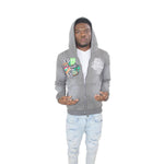 Hooded Cardigan Jacket Embroidered Print Mens Sweatshirt