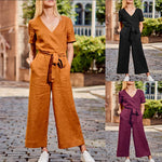 Arrival Short-Sleeve Color-Block Casual Loose-Fit Jumpsuit