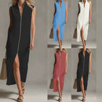 Sleeveless Tank Dress Solid-Color Elegant Plus-Size One-Piece Dress