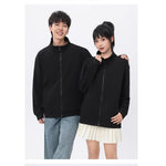 Womens Loose-Fit Zip-Up Hooded Jacket Solid-Color Sweatshirt
