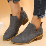 Womens Pointed-toe Low-heeled Martin Boots