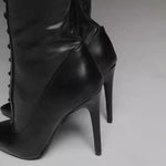 Pointed-toe Lace-up Side-zip Stiletto-heeled Over-the-knee Boots