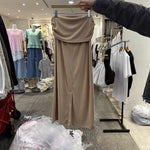 Solid-color Flanged Drawstring Skirt With A Slit Above The Knee