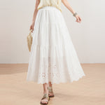 Womens Loose-fitting White Hollow-out Floral Skirt