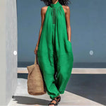 Women's Solid Color Stand-up Collar Sleeveless Casual Loose Jumpsuit