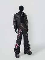 Mens Straight-Leg Denim Jeans With Glittering Diamond Flame Totem Subculture Punk Style
