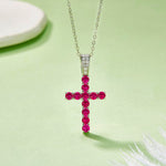 S925 Sterling Silver Cross Pendant Necklace, 3mm Lab-Grown Ruby & Black Moissanite, Platinum Plated 45cm Chain, 3.5g With GRA Certificate Gift Box