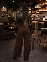 Retro High-waisted Cross-over Metal Buckle Irregular Wide-leg Pants