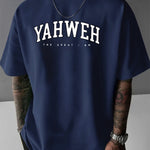 Mens Letter-print Fashion Casual Sporty Loose-fitting Crew-neck Short-sleeve