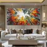 Modern Brich Treescape Landscape Canvas Artwork Handpainted Orange Forest Thick Oil Painting Natural Home Wall Decor
