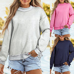 Cross-border Relaxed-fit Solid-color Crew-neck Sweatshirt For Europe And America