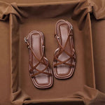 Retro-style Leather Open-toe Sandals With Crisscross Straps