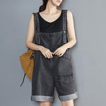 Womens Denim Overalls Summer Loose-Fit Korean-Style Cropped Pants
