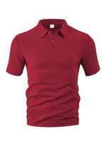 Mens Summer Solid-Color Waffle-Weave Short-Sleeve Shirt