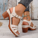 Plus-size Fashionable Round-toe Strappy Buckle Womens High-heeled Sandals