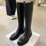 Knee-high Fleece-lined Round-toe Low-heeled With Side Zippers Womens High-rise Riding Boots