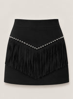 Retro Tassel-studded Faux Suede A-line Mini Skirt