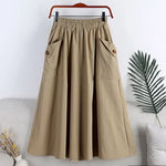 Pocketed Elastic-waist Midi-length Flared A-line Skirt