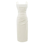 Womens Stylish Pleated Waist-cinching Side-slit Camisole Dress