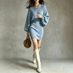 Round-neck Loose-fit Pullover Sweater Dress